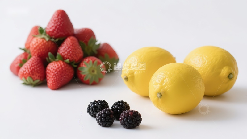 高清大图下载【趣麦麦图】新鲜草莓、柠檬与黑莓的组合