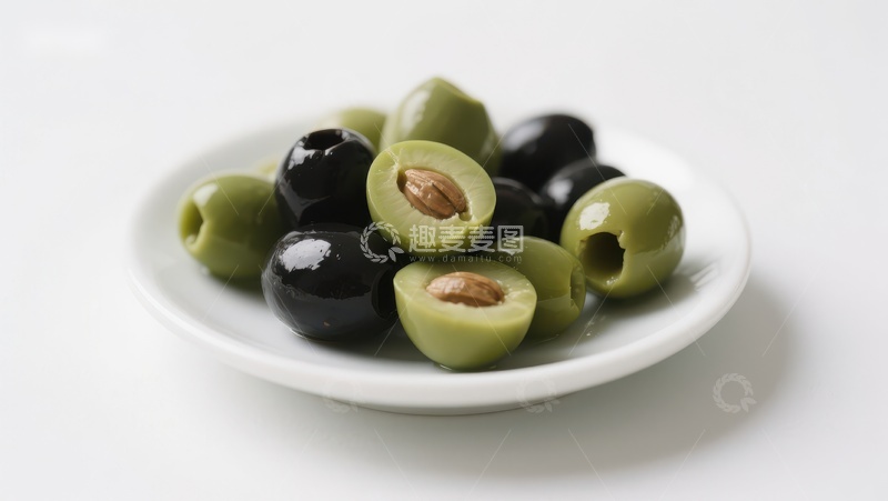 高清大图下载【趣麦麦图】盘中绿黑橄榄特写