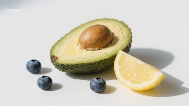 高清大图下载【趣麦麦图】新鲜牛油果、蓝莓与柠檬片