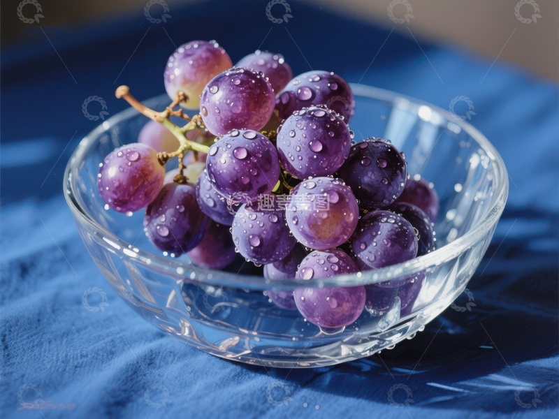 高清大图下载【趣麦麦图】晶莹剔透的葡萄盛于玻璃碗中