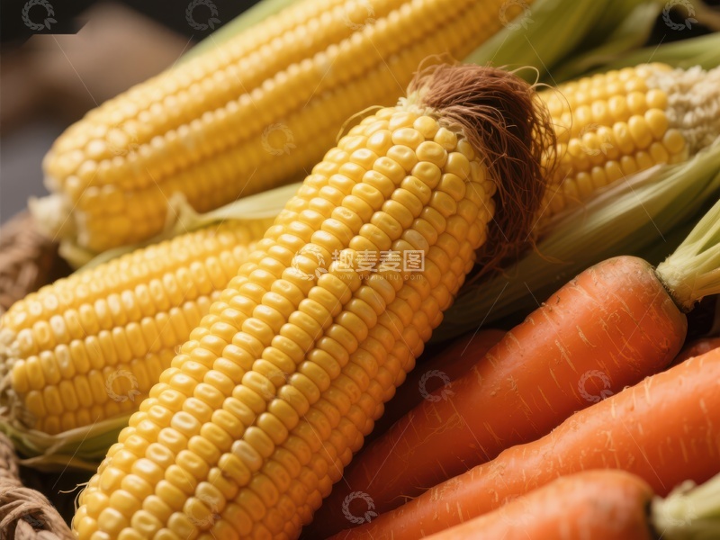 高清大图下载【趣麦麦图】新鲜玉米与胡萝卜的组合