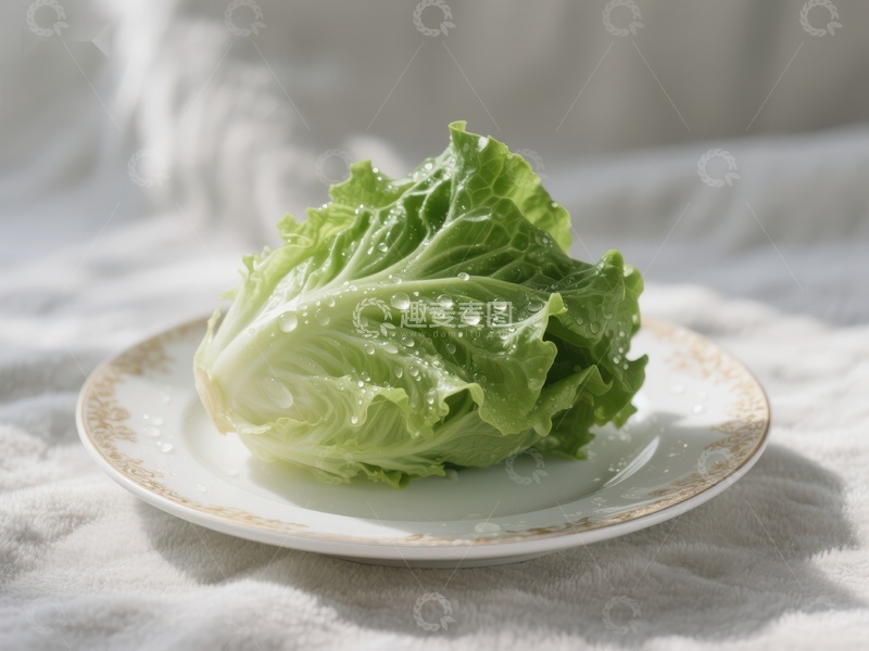 高清大图下载【趣麦麦图】新鲜生菜置于白色盘中