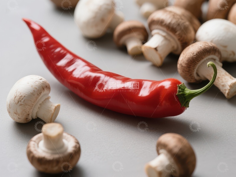 高清大图下载【趣麦麦图】红辣椒与蘑菇的静物组合