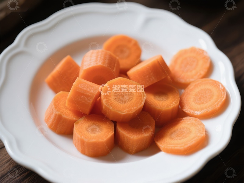高清大图下载【趣麦麦图】切片胡萝卜置于白色盘中