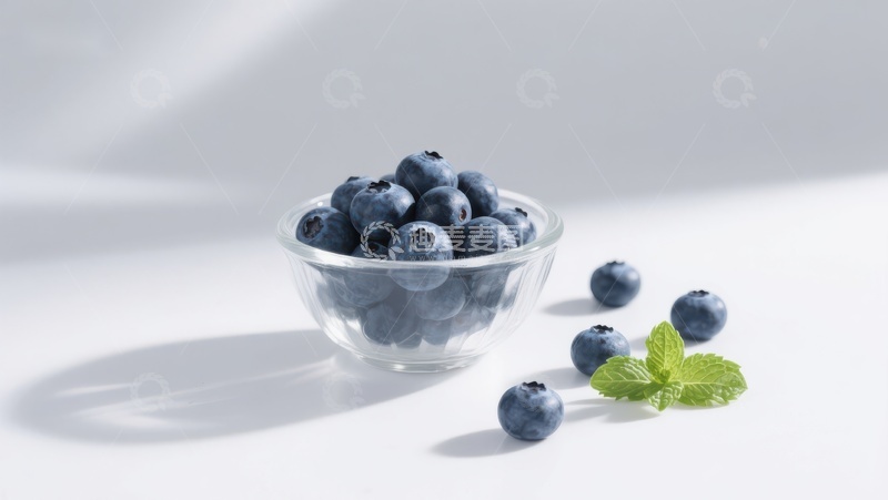 高清大图下载【趣麦麦图】蓝莓盛于透明碗中，清新自然