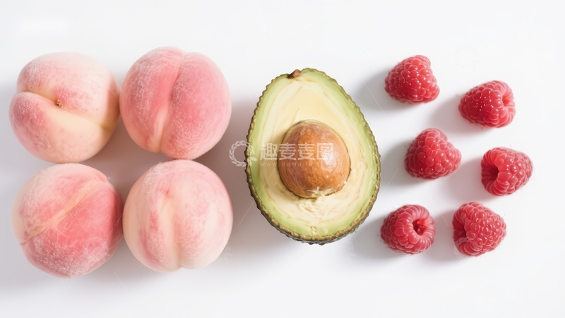 高清大图下载【趣麦麦图】桃子、牛油果与覆盆子的清新组合