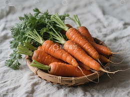 新鲜胡萝卜置于编织篮中