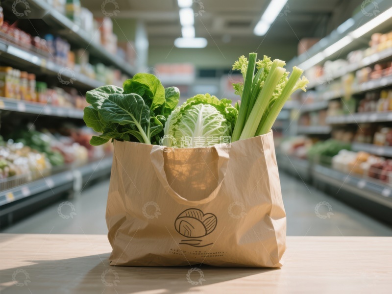 高清大图下载【趣麦麦图】超市购物袋装满新鲜蔬菜