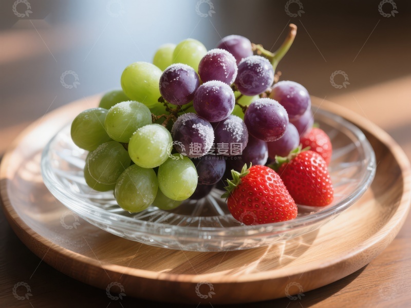 高清大图下载【趣麦麦图】新鲜葡萄与草莓的静物组合