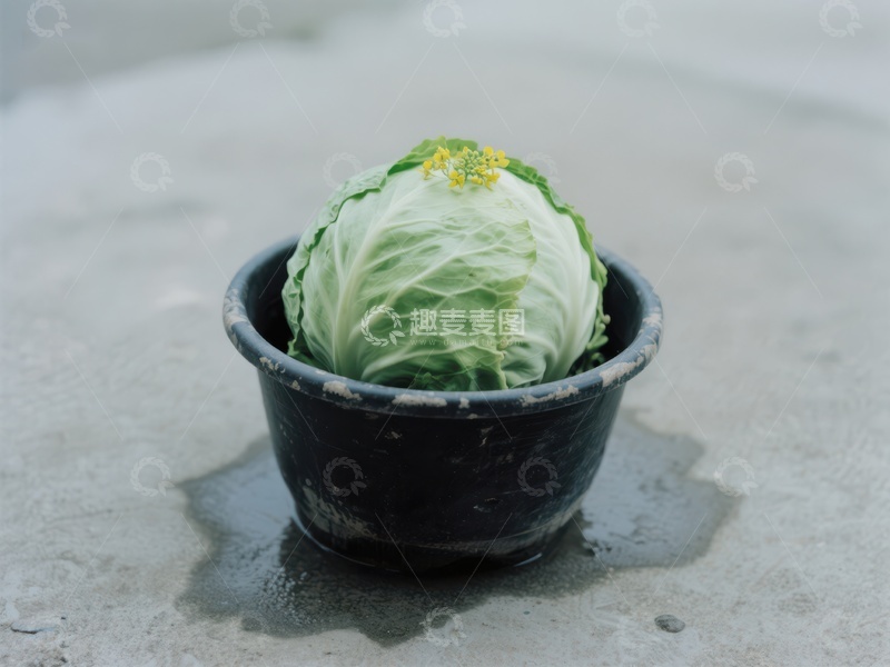 高清大图下载【趣麦麦图】卷心菜置于黑色碗中