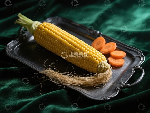 玉米与胡萝卜片置于银盘