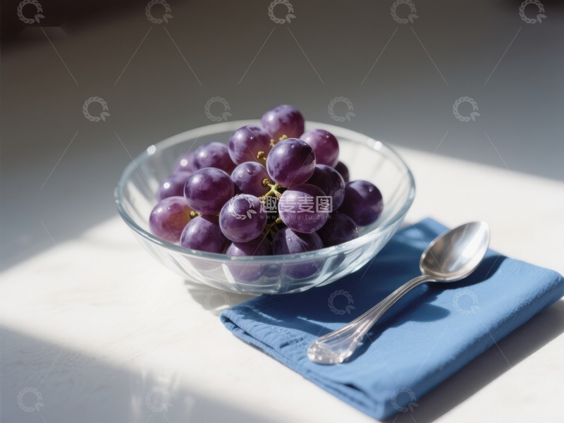 高清大图下载【趣麦麦图】阳光下的葡萄与银勺