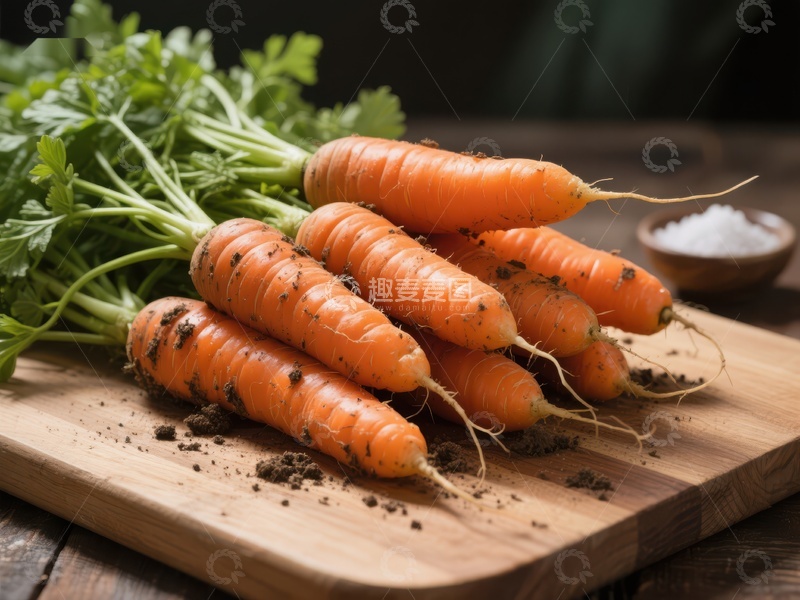 高清大图下载【趣麦麦图】新鲜胡萝卜置于木板之上