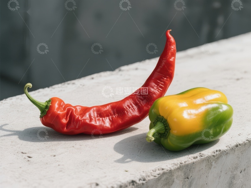高清大图下载【趣麦麦图】红椒与彩椒静置水泥台