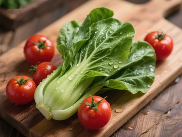 新鲜蔬菜：小白菜与樱桃番茄