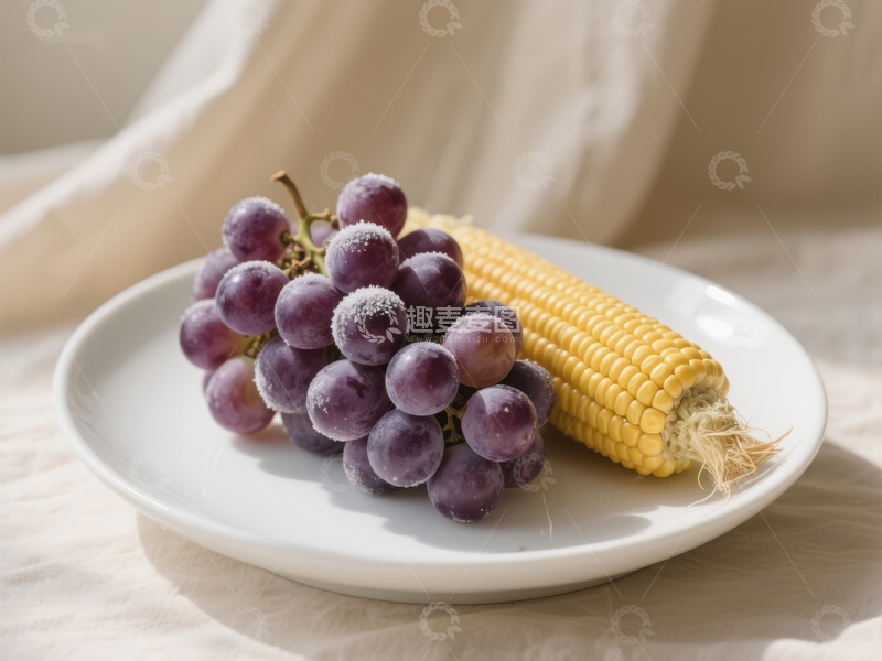 高清大图下载【趣麦麦图】葡萄与玉米的静物组合