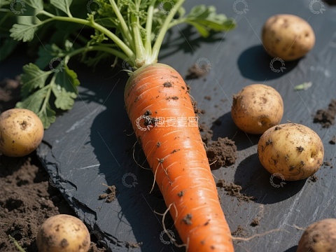 新鲜胡萝卜与土豆静物图