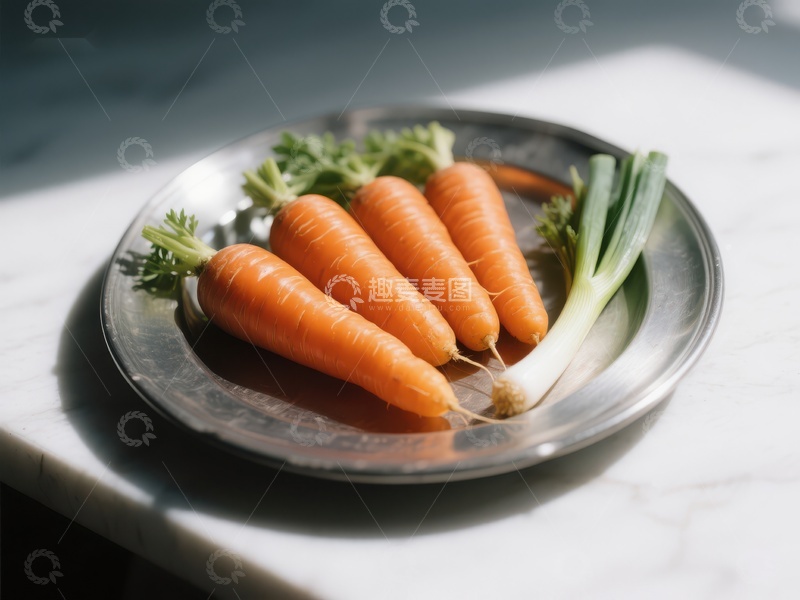 高清大图下载【趣麦麦图】盘中新鲜胡萝卜与葱