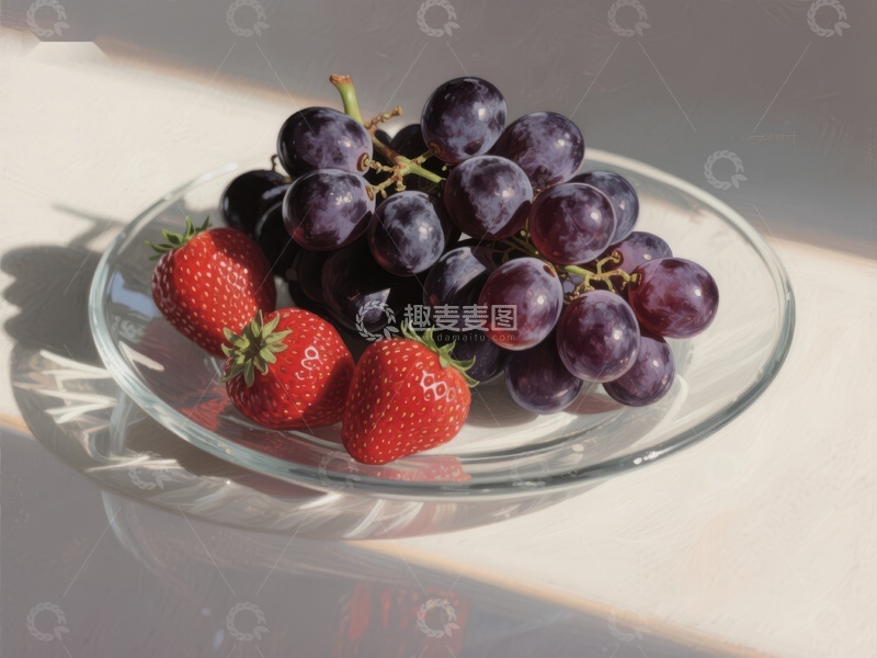 高清大图下载【趣麦麦图】葡萄与草莓的静物组合