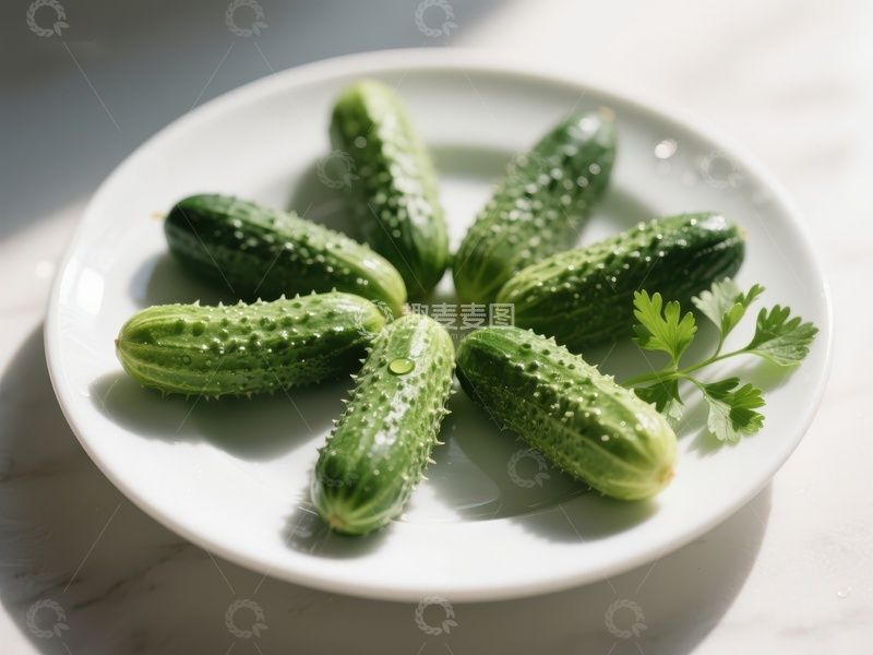 高清大图下载【趣麦麦图】新鲜黄瓜盘中摆放