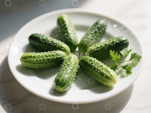 新鲜黄瓜盘中摆放
