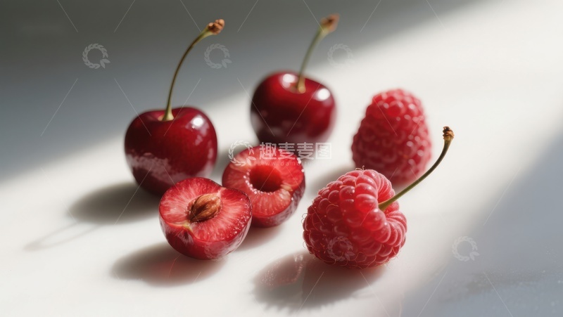 高清大图下载【趣麦麦图】樱桃与覆盆子的静物组合