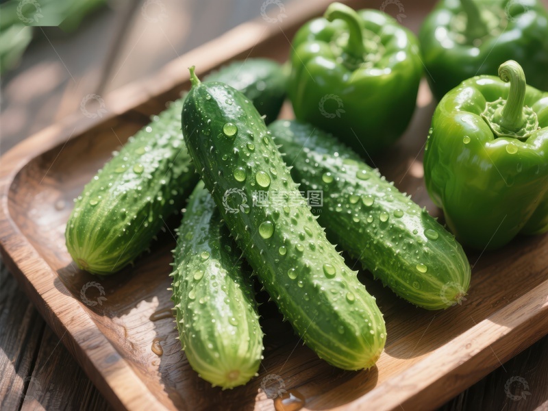 高清大图下载【趣麦麦图】新鲜黄瓜与青椒的静物展示