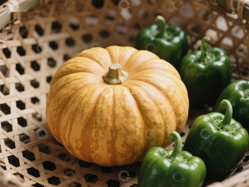 高清大图下载【趣麦麦图】篮子里的南瓜与青椒
