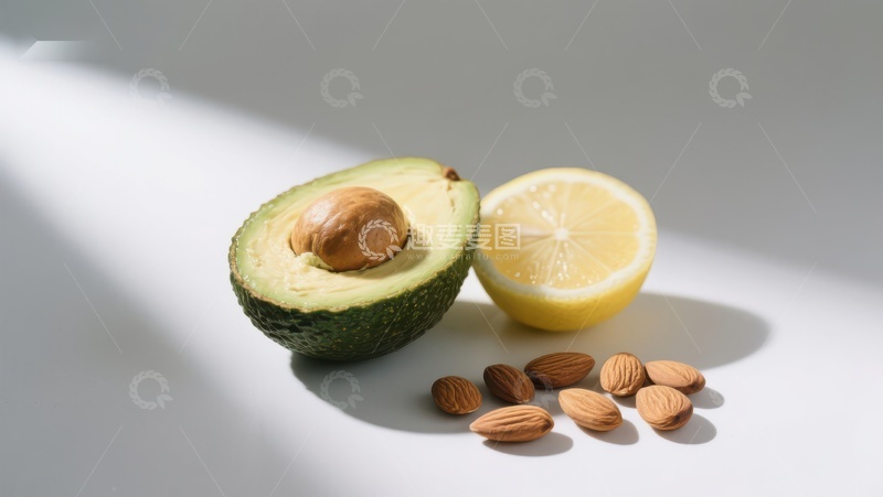 高清大图下载【趣麦麦图】牛油果柠檬与杏仁的健康组合