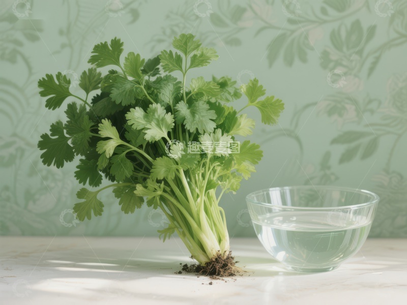 高清大图下载【趣麦麦图】新鲜香菜与玻璃碗静物