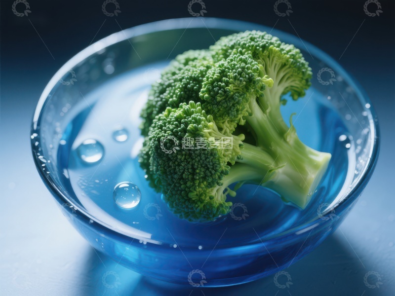 高清大图下载【趣麦麦图】新鲜西兰花浸泡在透明碗中