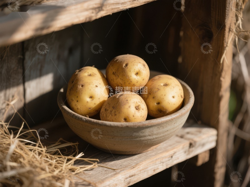 高清大图下载【趣麦麦图】木碗中的新鲜土豆