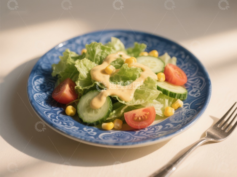 高清大图下载【趣麦麦图】新鲜蔬菜沙拉配酱汁