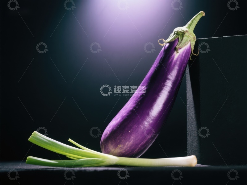 高清大图下载【趣麦麦图】紫色茄子与绿色葱段的静物组合