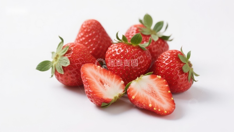 高清大图下载【趣麦麦图】新鲜草莓特写，色泽鲜艳诱人