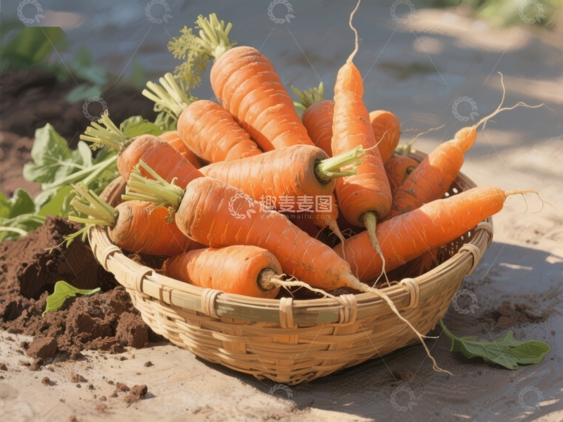 高清大图下载【趣麦麦图】-新鲜胡萝卜装满竹篮