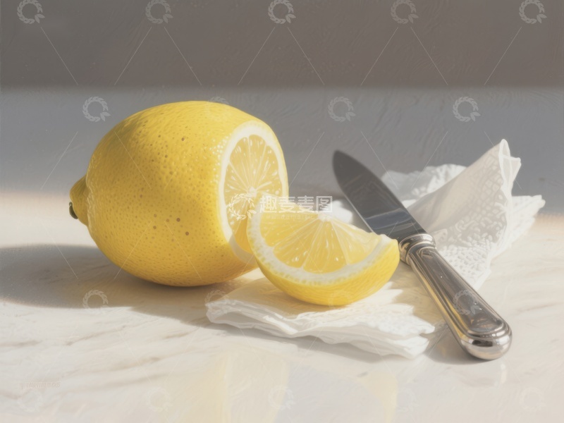 高清大图下载【趣麦麦图】柠檬切片与刀具静物图
