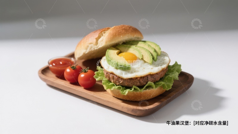 高清大图下载【趣麦麦图】牛油果汉堡配煎蛋与樱桃番茄