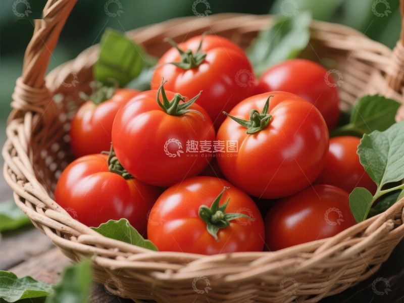 高清大图下载【趣麦麦图】篮子里的新鲜红色番茄