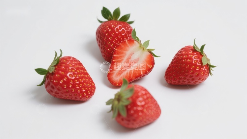 高清大图下载【趣麦麦图】新鲜草莓特写，一颗切半展示