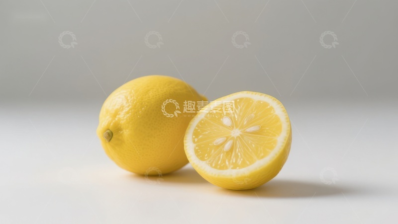 高清大图下载【趣麦麦图】新鲜柠檬，一半切开展示