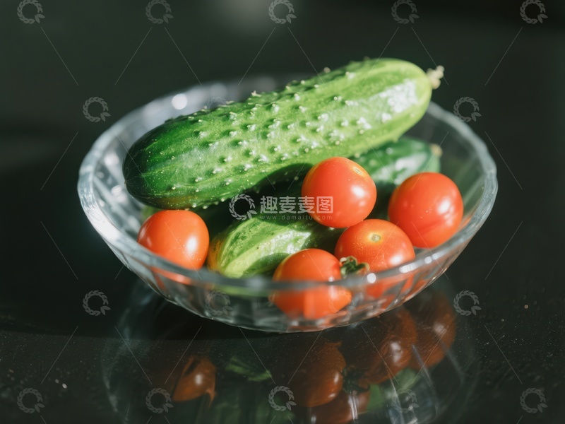 高清大图下载【趣麦麦图】透明碗中的黄瓜与樱桃番茄