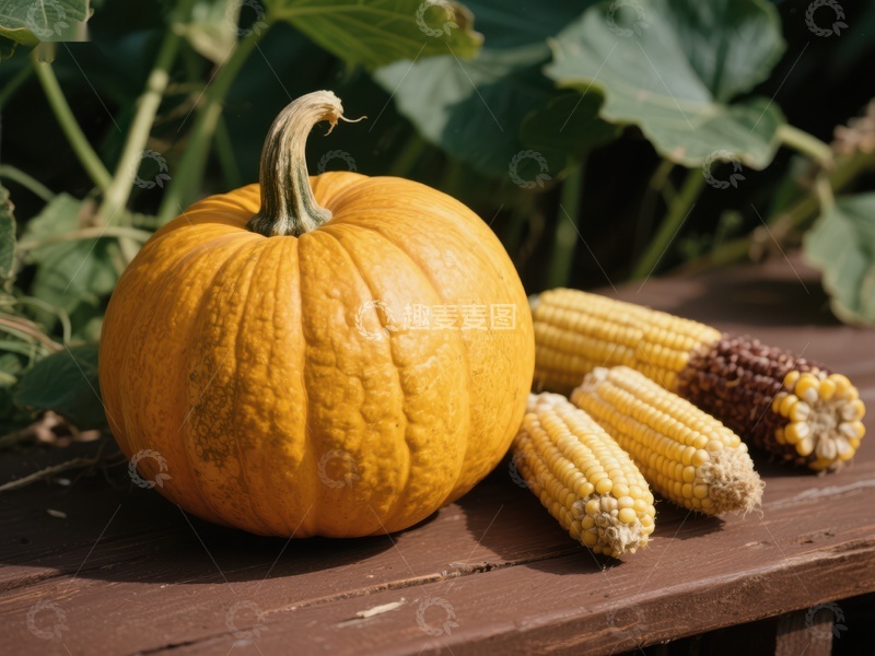 高清大图下载【趣麦麦图】金黄南瓜与多彩玉米