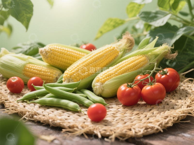高清大图下载【趣麦麦图】新鲜玉米与番茄绿豆组合