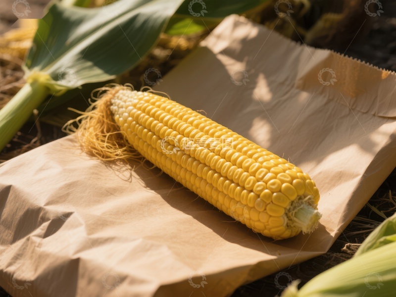 高清大图下载【趣麦麦图】新鲜玉米置于纸袋上