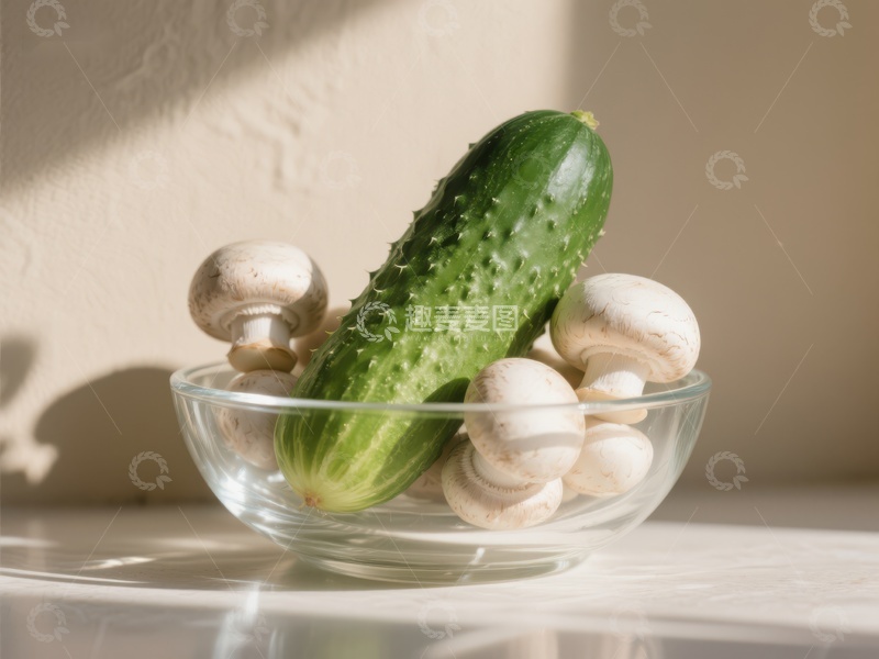 高清大图下载【趣麦麦图】黄瓜与蘑菇的静物组合