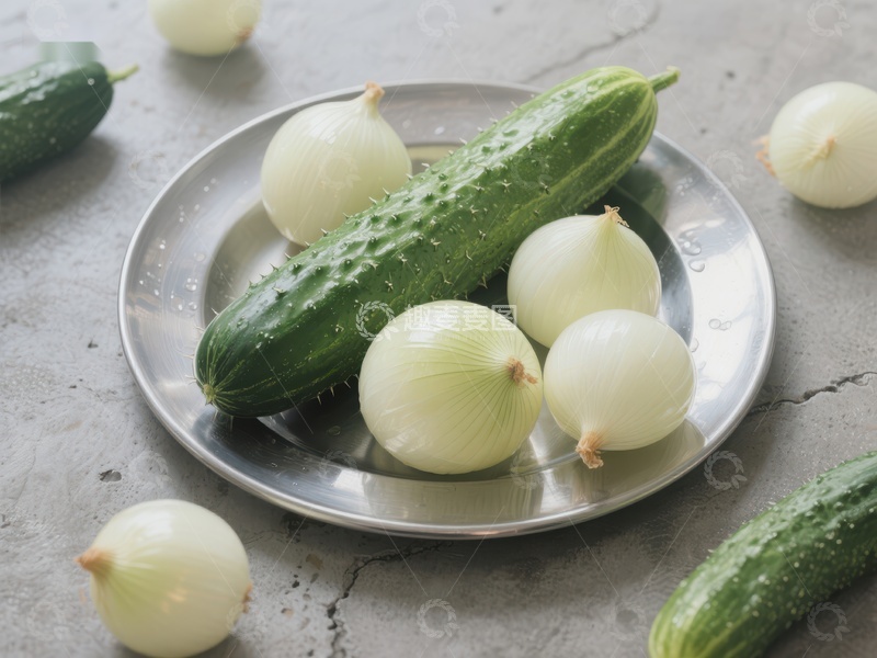 高清大图下载【趣麦麦图】盘中黄瓜与洋葱的静物组合