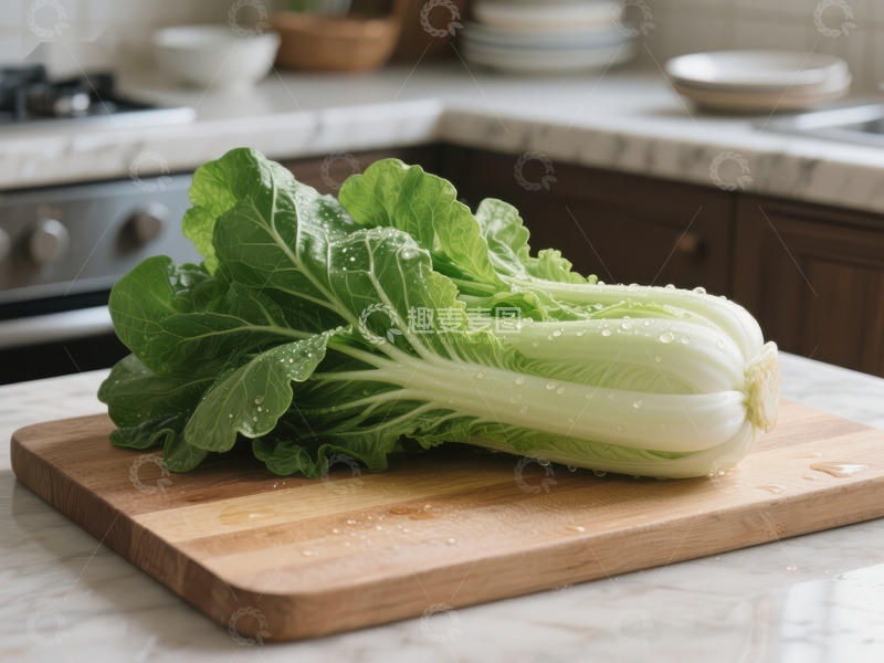 高清大图下载【趣麦麦图】新鲜白菜置于厨房砧板上