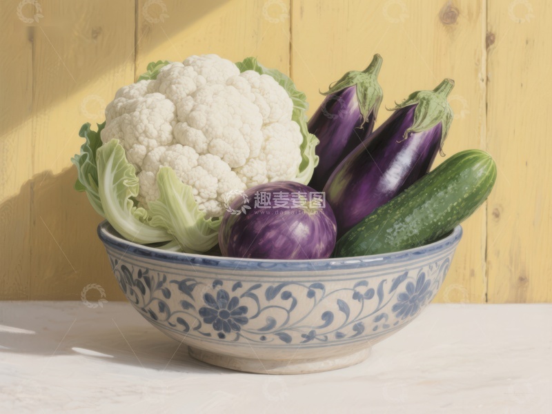 高清大图下载【趣麦麦图】碗中新鲜蔬菜的静物组合
