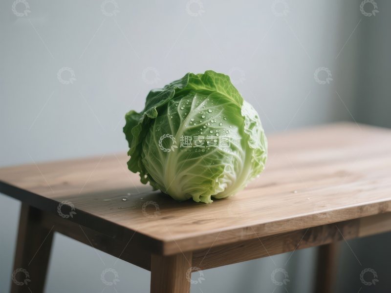 高清大图下载【趣麦麦图】新鲜卷心菜置于木质桌面上